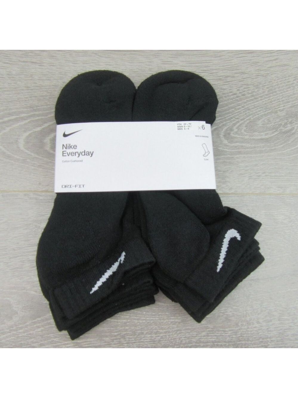 Nike Everyday Cushioned Low Socks Black 6 Pack Women's 6-10 / Youth 5Y-7Y NEW - Picture 2 of 9